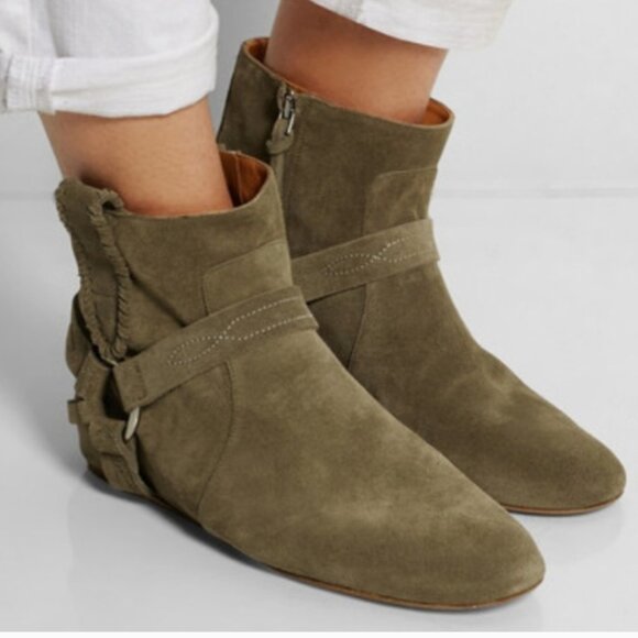 Isabel Marant Etoile RALF Suede ankle bootie taupe moto 37 or 7 USA. - Picture 1 of 9
